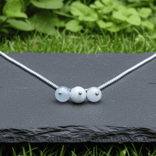 Collier 3 perles : Aigue-Marine, Célestine bleue, Agate bleue