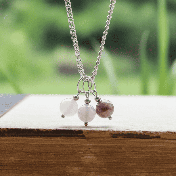 Collier 3 perles : Quartz rose, Kunzite et Tourmaline rose