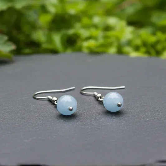 Boucles d'oreilles 1 perle en Aigue - Marine (BO240)