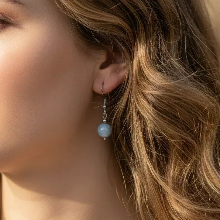 Boucles d'oreilles 1 perle en Aigue - Marine (BO240)