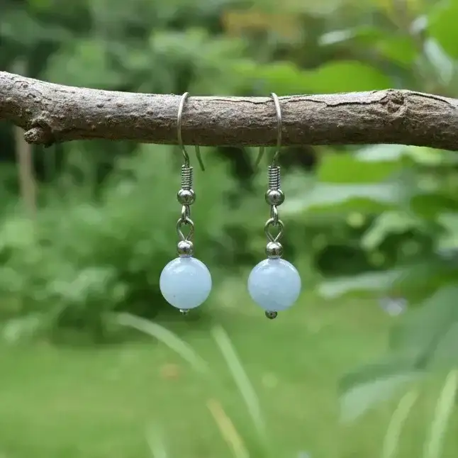 Boucles d'oreilles 1 perle en Aigue - Marine (BO240)