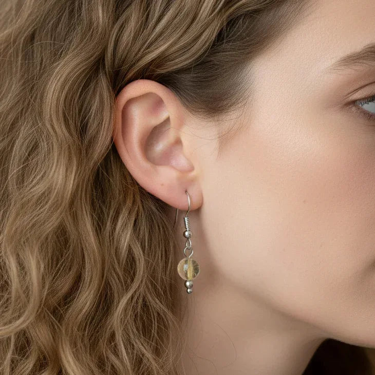 Boucles d'oreilles 1 perle en Quartz Rutile (BO244)