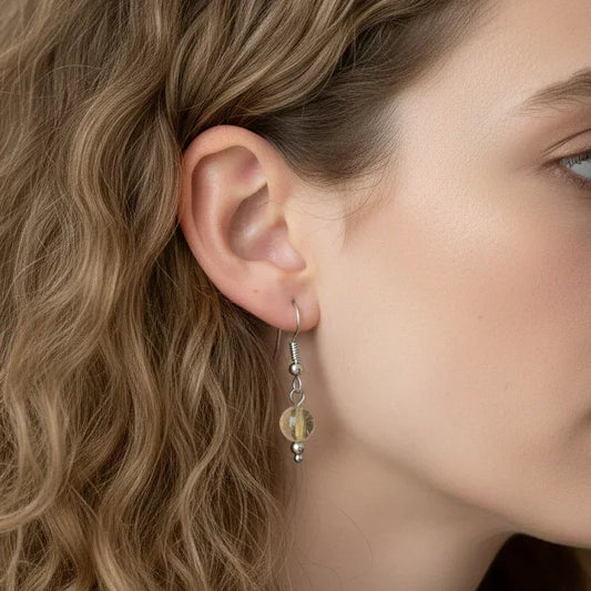 Boucles d'oreilles 1 perle en Quartz Rutile (BO244)