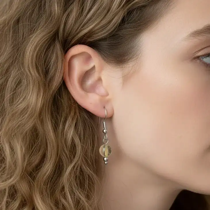 Boucles d'oreilles 1 perle en Quartz Rutile (BO244)