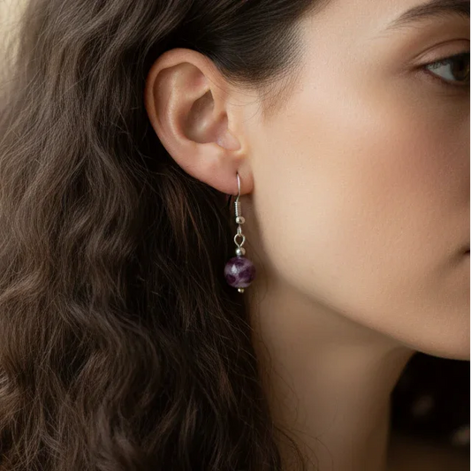 Boucles d'oreilles 1 perle en Tourmaline rose (BO243)