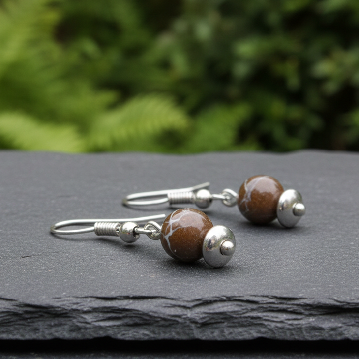 Boucles d'oreilles 1 perle en Opale Boulder (BO242)