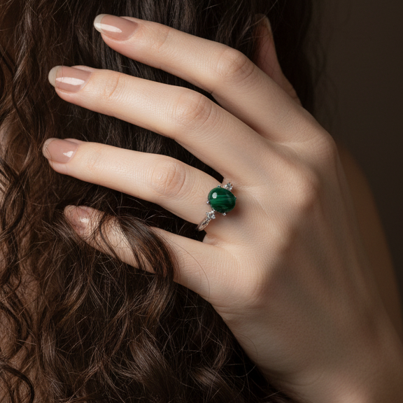 Bague réglable en Malachite (BAG64 - 4)
