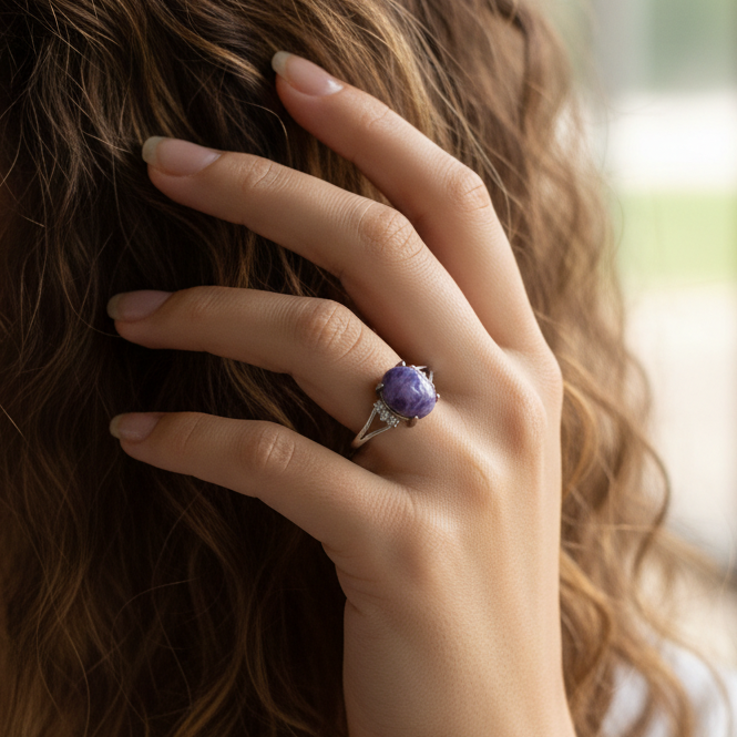 Bague réglable en Charoïte (BAG23 - 2)