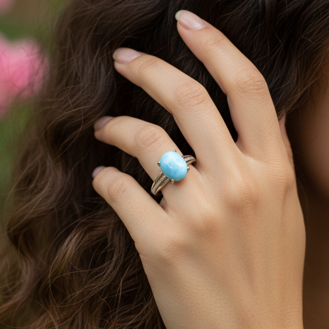 Bague réglable en Larimar et cuivre (BAG27 - 5)