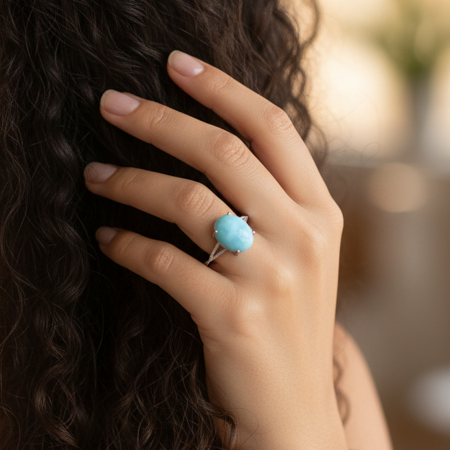 Bague réglable en Larimar et cuivre (BAG27 - 6)