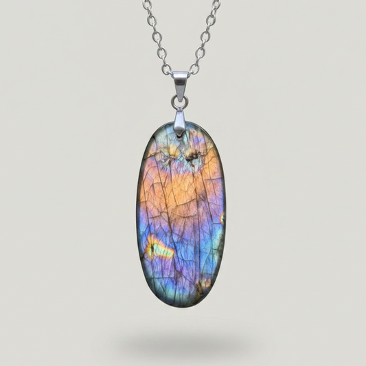 Pendentif en Labradorite bleue, violette et orange (PE2145)
