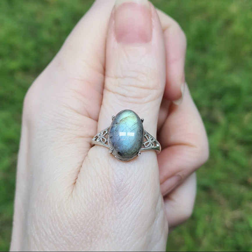 Bague réglable en Labradorite et cuivre (BAG92)
