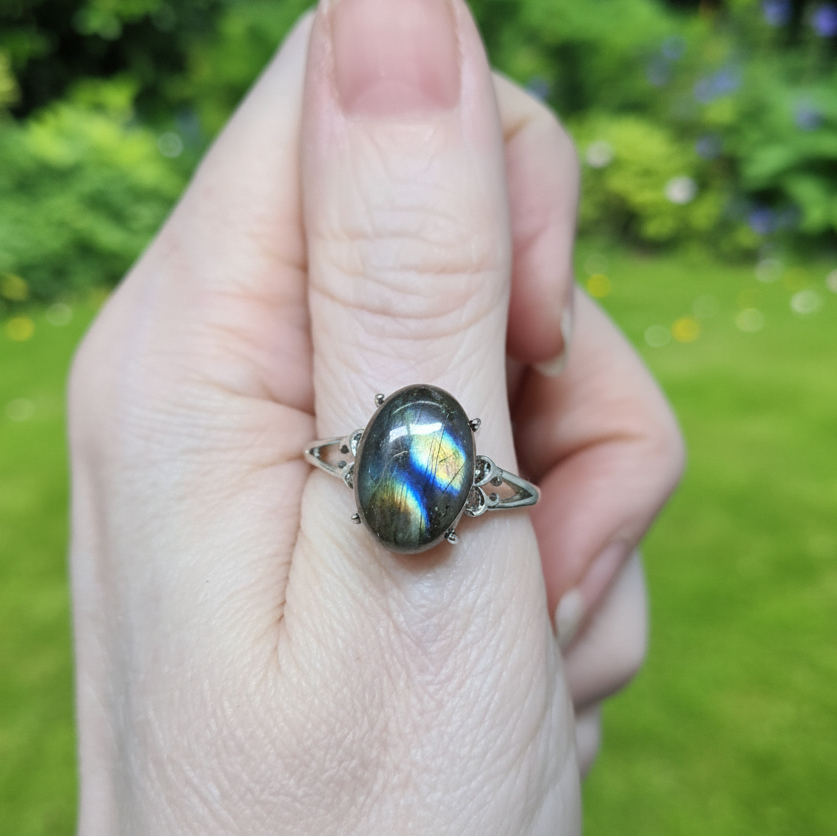 Bague réglable en Labradorite et cuivre (BAG93)