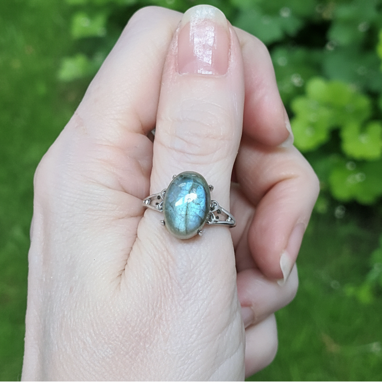 Bague réglable en Labradorite et cuivre (BAG94)