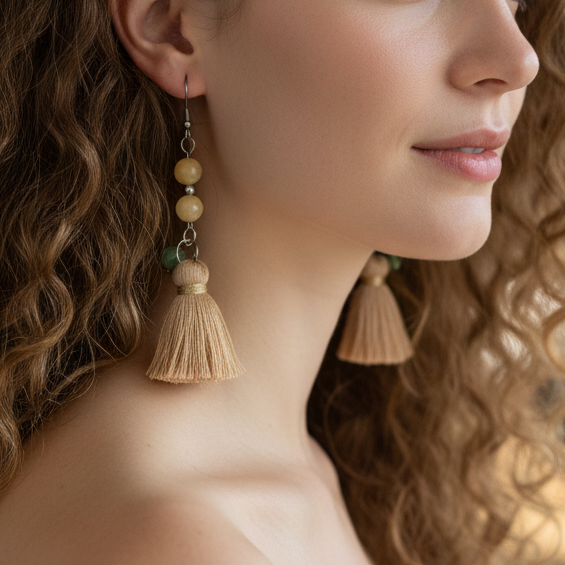 Boucles d'oreilles en Calcite jaune et Aventurine verte (BO248)