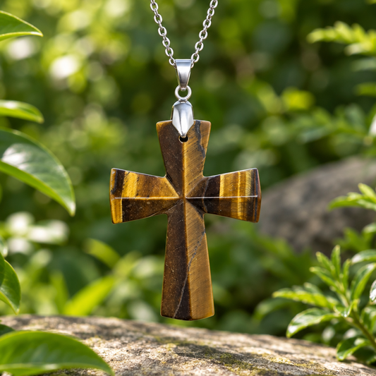 Pendentif croix en Œil de Tigre (PE1623 - 22)