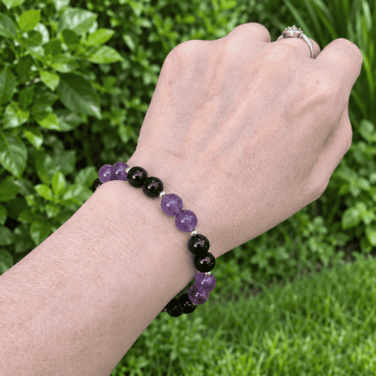Bracelet en Améthyste et Tourmaline noire