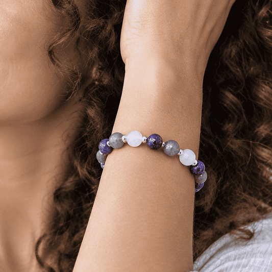 Bracelet "bulle de sérénité" en Charoïte, Morganite et Labradorite