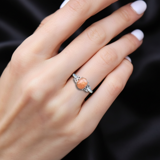 Bague réglable en Pierre de Soleil (BAG62-5)