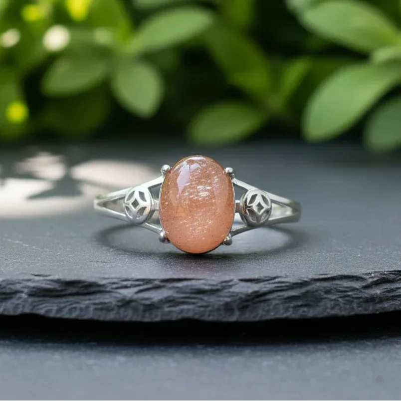 Bague réglable en Pierre de Soleil (BAG62 - 4)