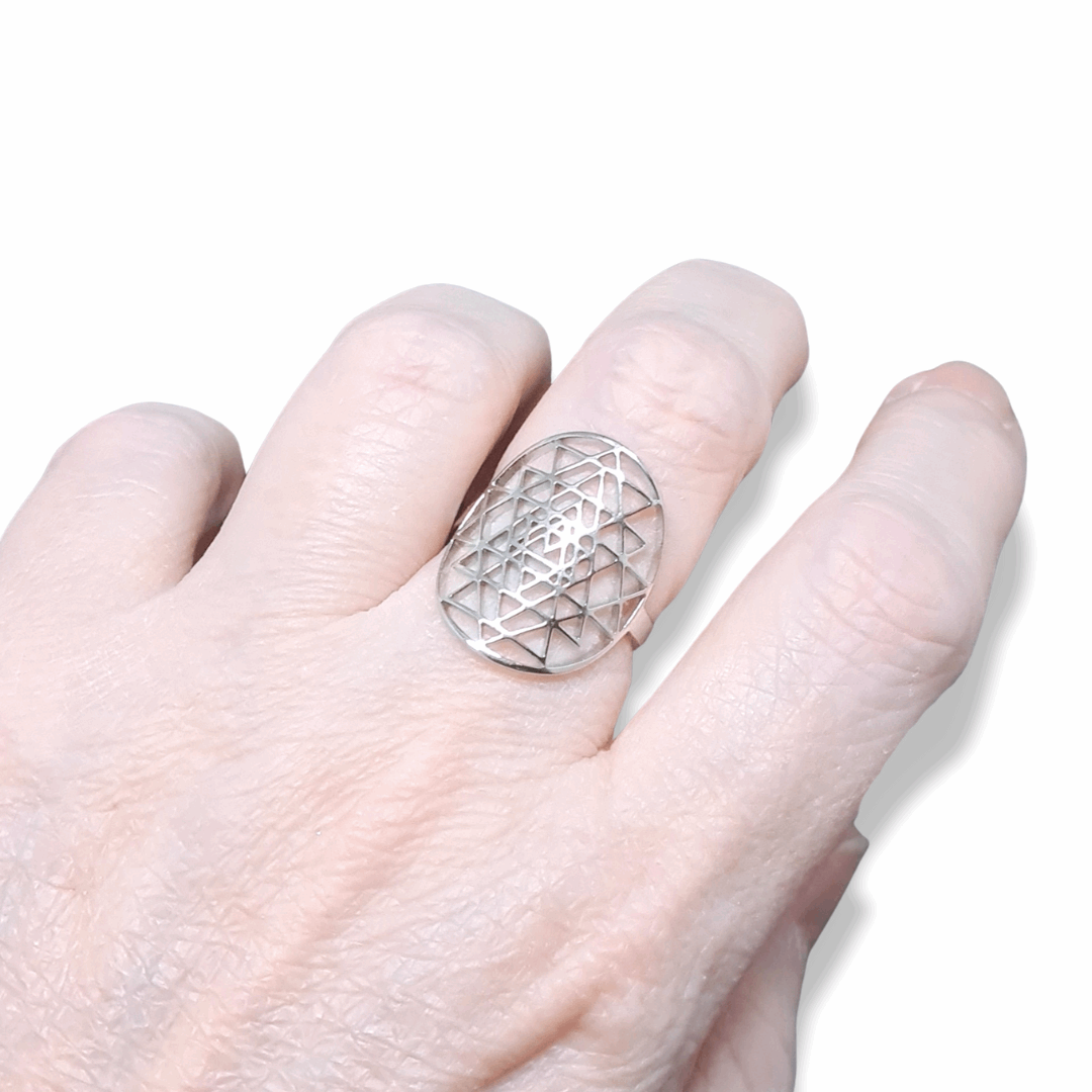 Bague réglable Sri-Yantra en acier inoxydable (BAGSY) - ENAE Minéraux