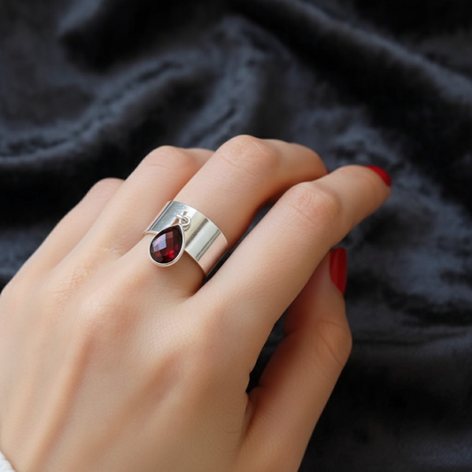 Bague réglable et Grenat facetté (BAGA61)