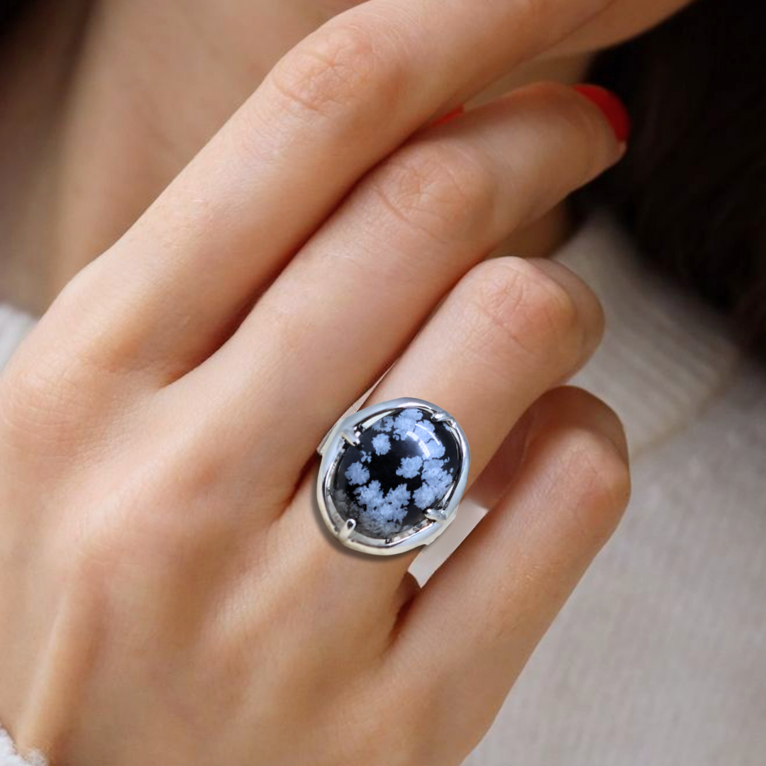 Bague réglable en Obsidienne mouchetée (BAGA7) - ENAE Minéraux