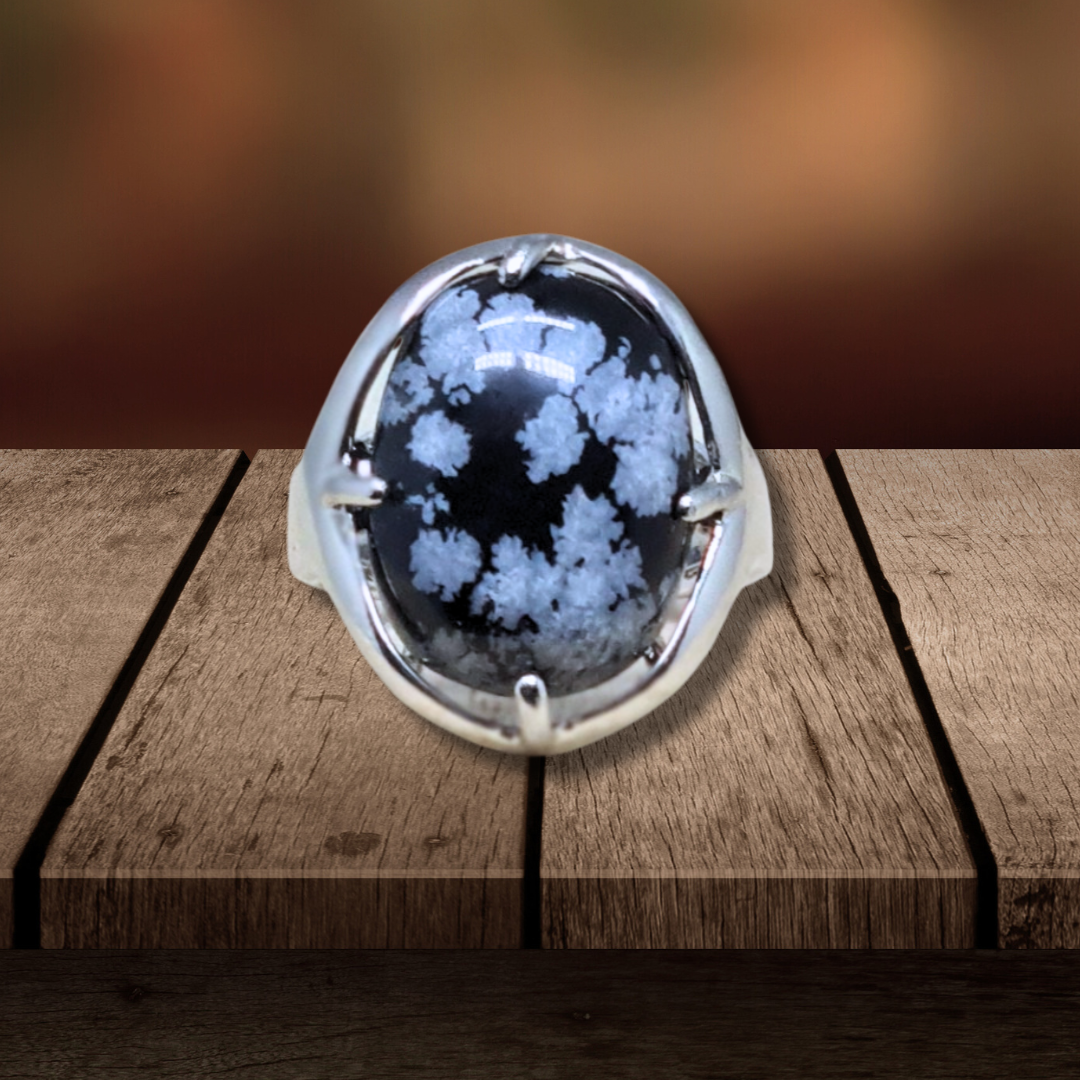 Bague réglable en Obsidienne mouchetée (BAGA7)