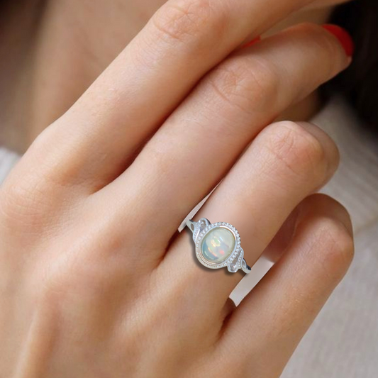 Bague réglable en Opale Welo Cristal (BAG39-1) - ENAE Minéraux