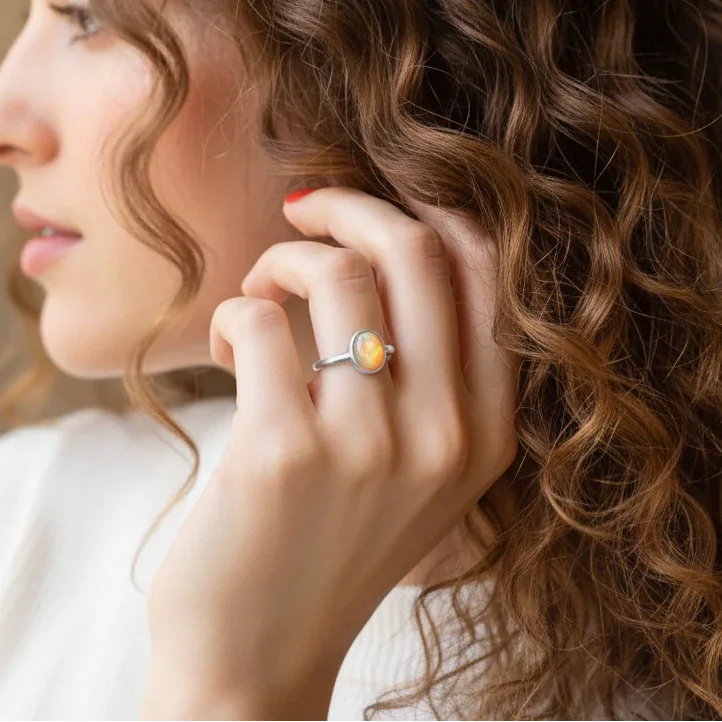 Bague réglable en Opale Welo de feu (BAG39 - 4)