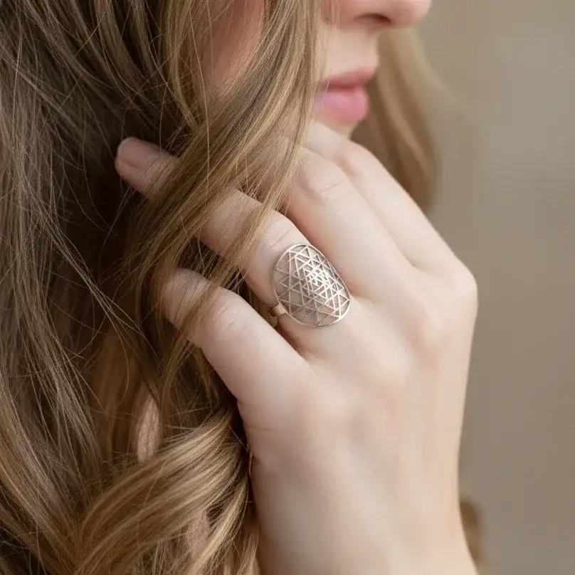 Bague réglable Sri - Yantra en acier inoxydable (BAGSY)