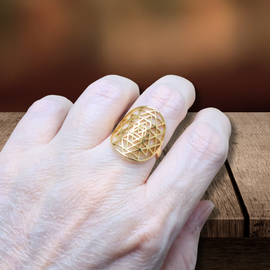 Bague réglable Sri-Yantra en acier inoxydable doré (BAGSYD)