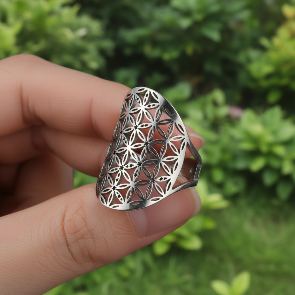 Bague réglable Fleur de Vie en acier inoxydable (BAGFDV)