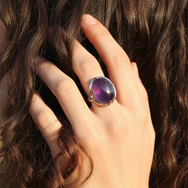 Bague réglable en Améthyste (BAGA5)