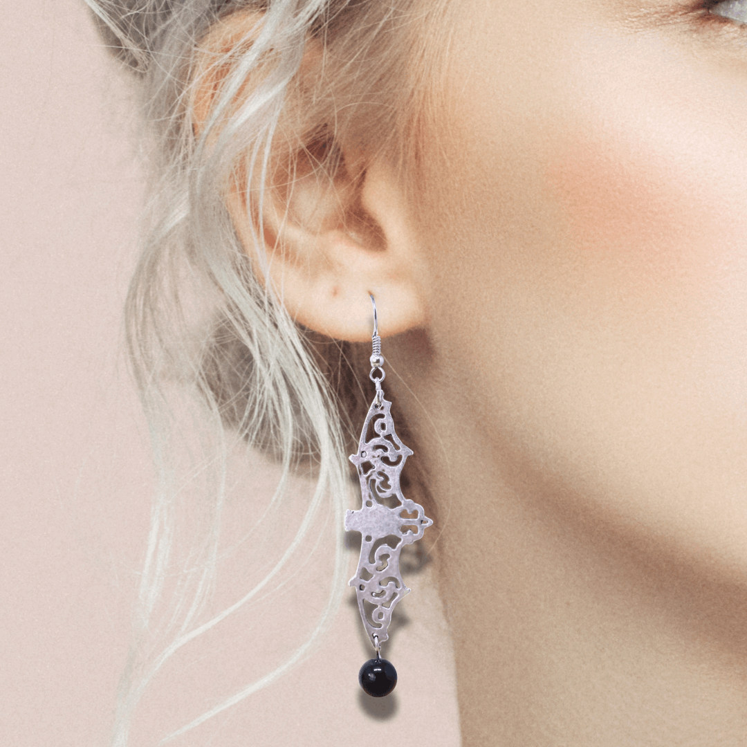Boucles d'oreilles chauve-souris et Obsidienne noire (BOHM204)