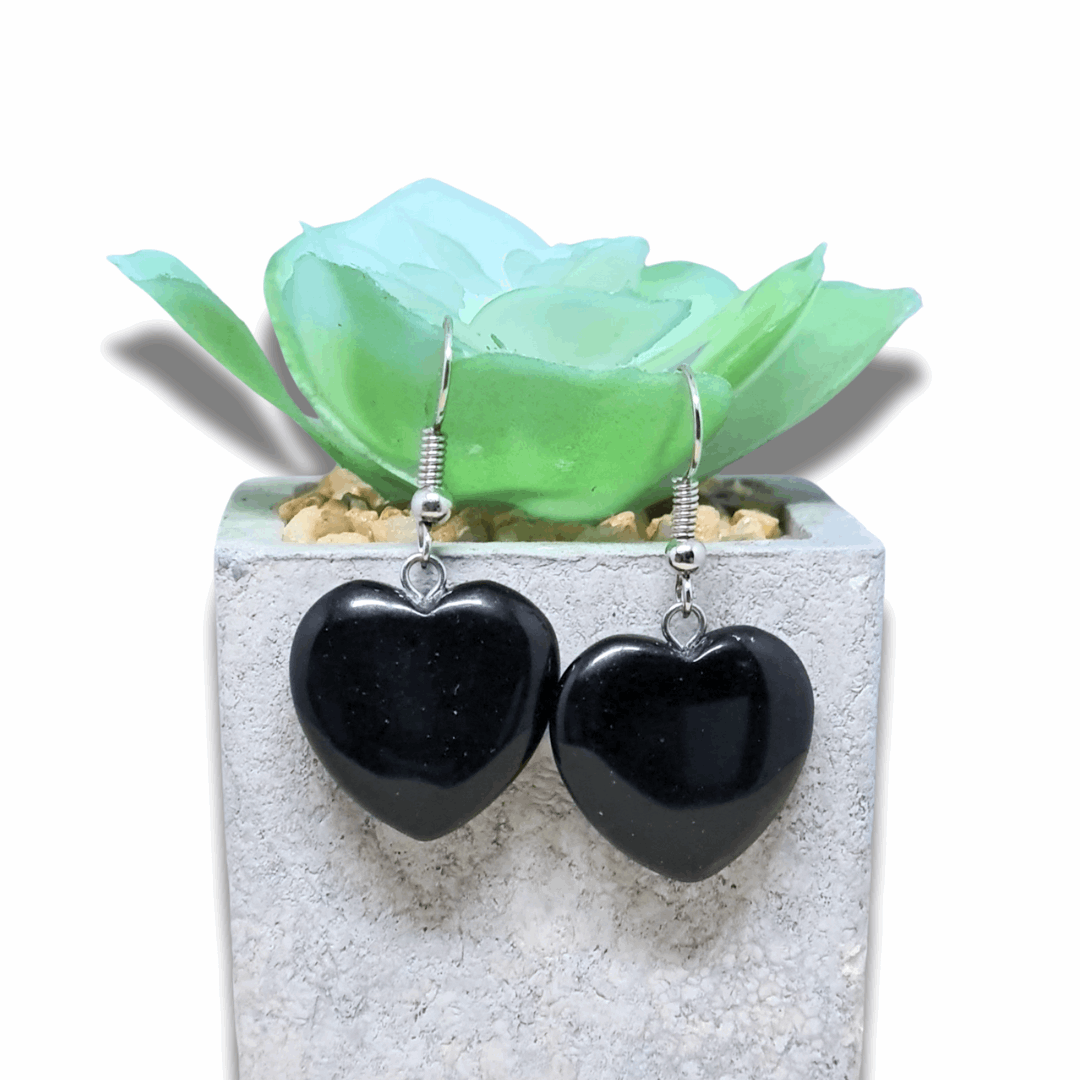 Boucles d'oreilles cœur en Obsidienne noire (BOC) - ENAE Minéraux