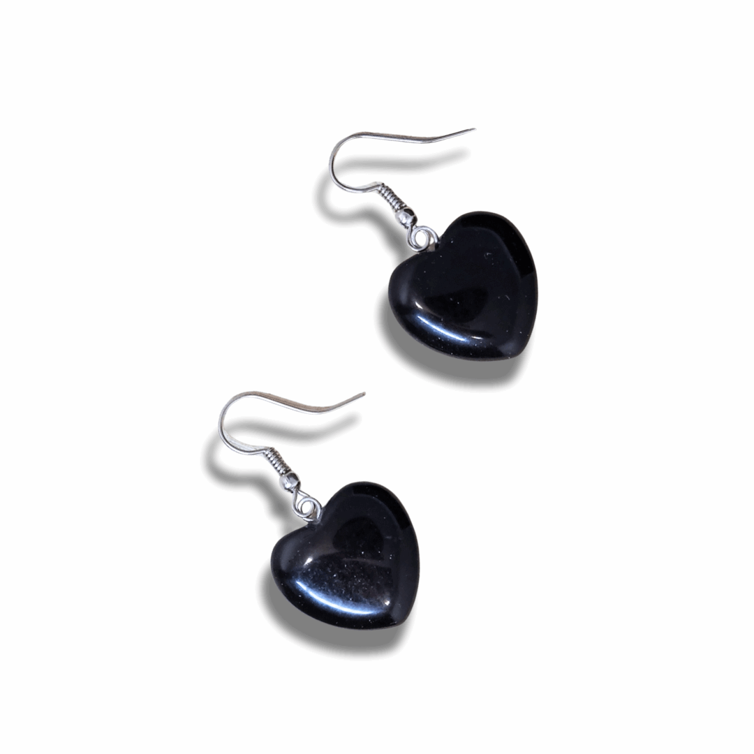 Boucles d'oreilles cœur en Obsidienne noire (BOC) - ENAE Minéraux