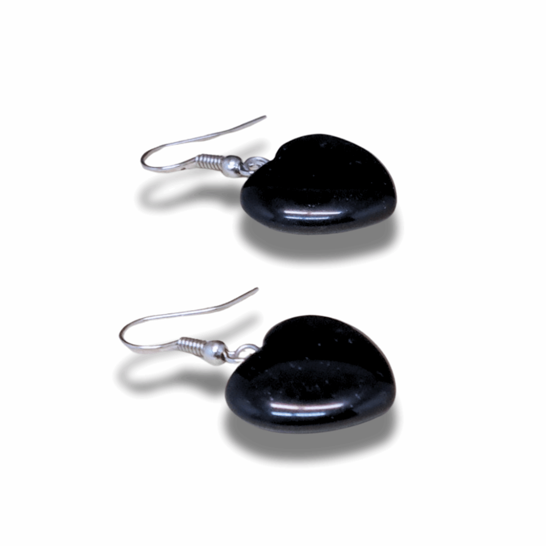 Boucles d'oreilles cœur en Obsidienne noire (BOC) - ENAE Minéraux
