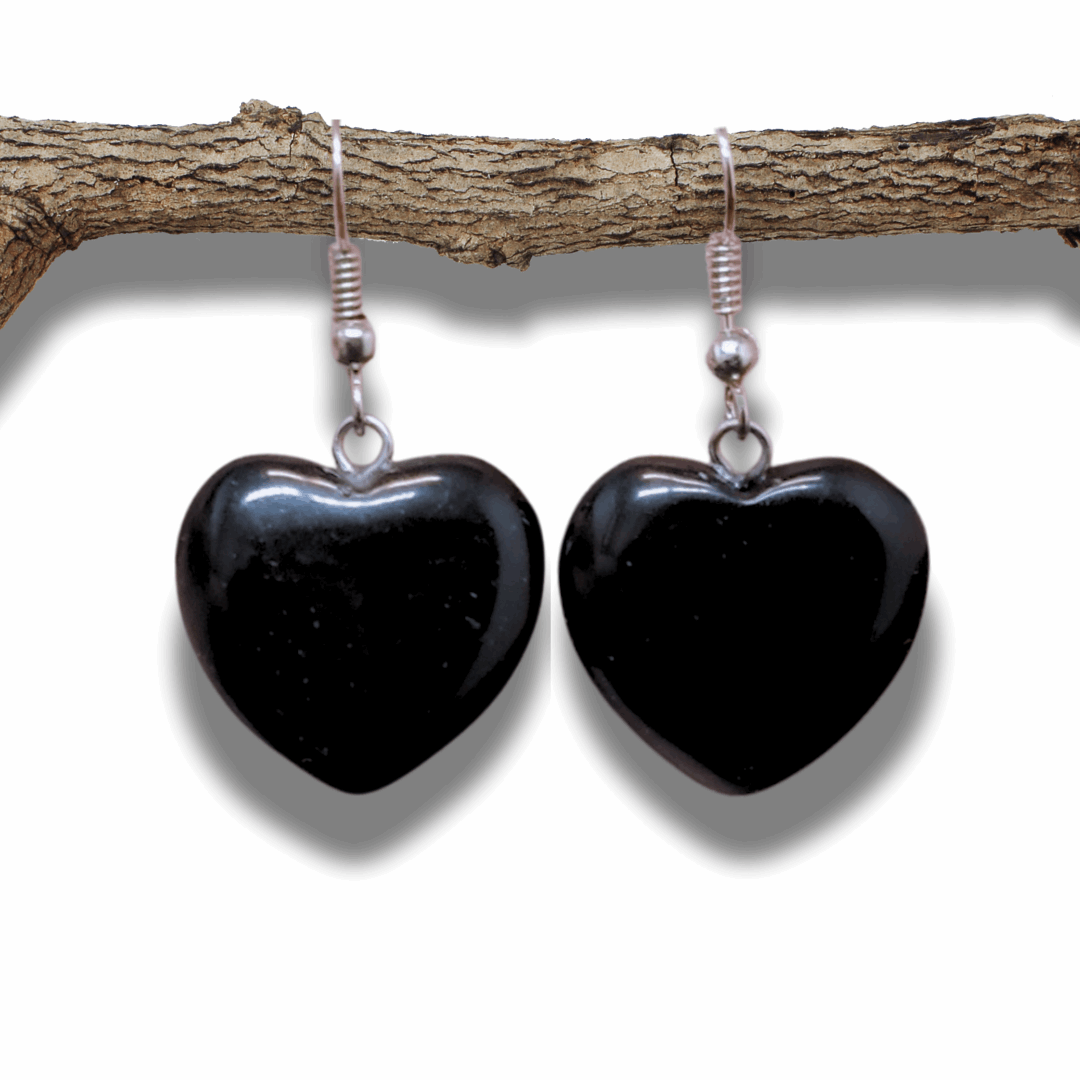 Boucles d'oreilles cœur en Obsidienne noire (BOC) - ENAE Minéraux