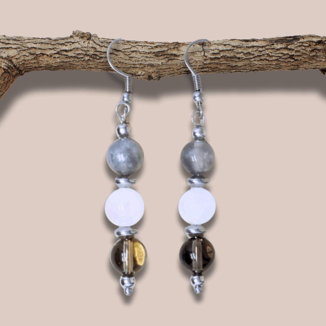 Boucles d'oreilles en perles de 3 Quartz (BO214)
