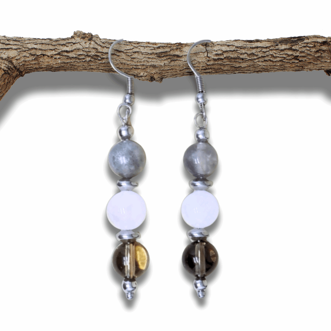 Boucles d'oreilles en perles de 3 Quartz (BO214)