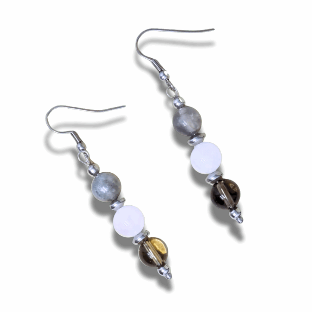 Boucles d'oreilles en perles de 3 Quartz (BO214)