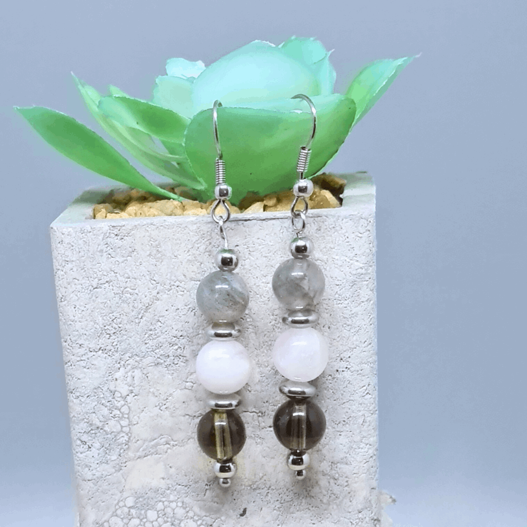Boucles d'oreilles en perles de 3 Quartz (BO214)