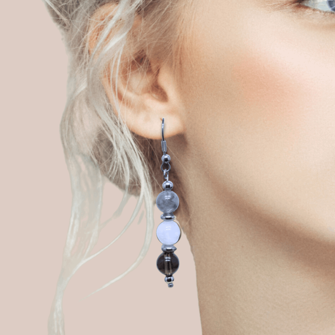 Boucles d'oreilles en perles de 3 Quartz (BO214)