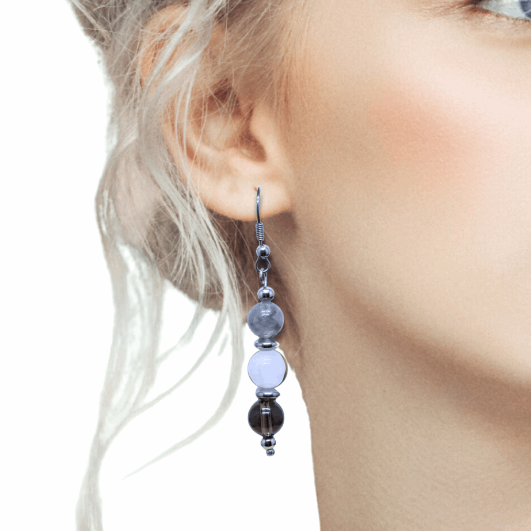 Boucles d'oreilles en perles de 3 Quartz (BO214)