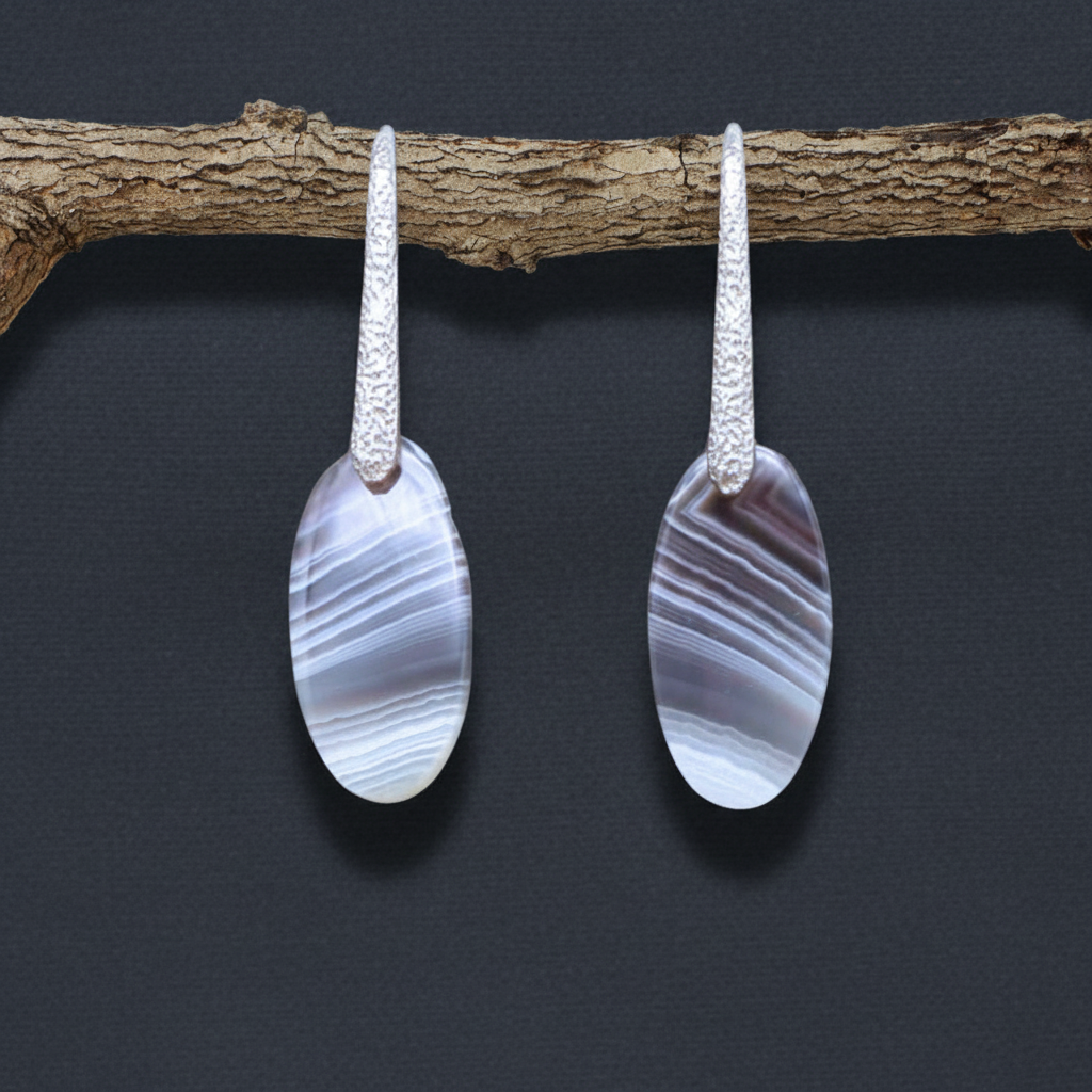 Boucles d'oreilles en Agate du Botswana (BO77)