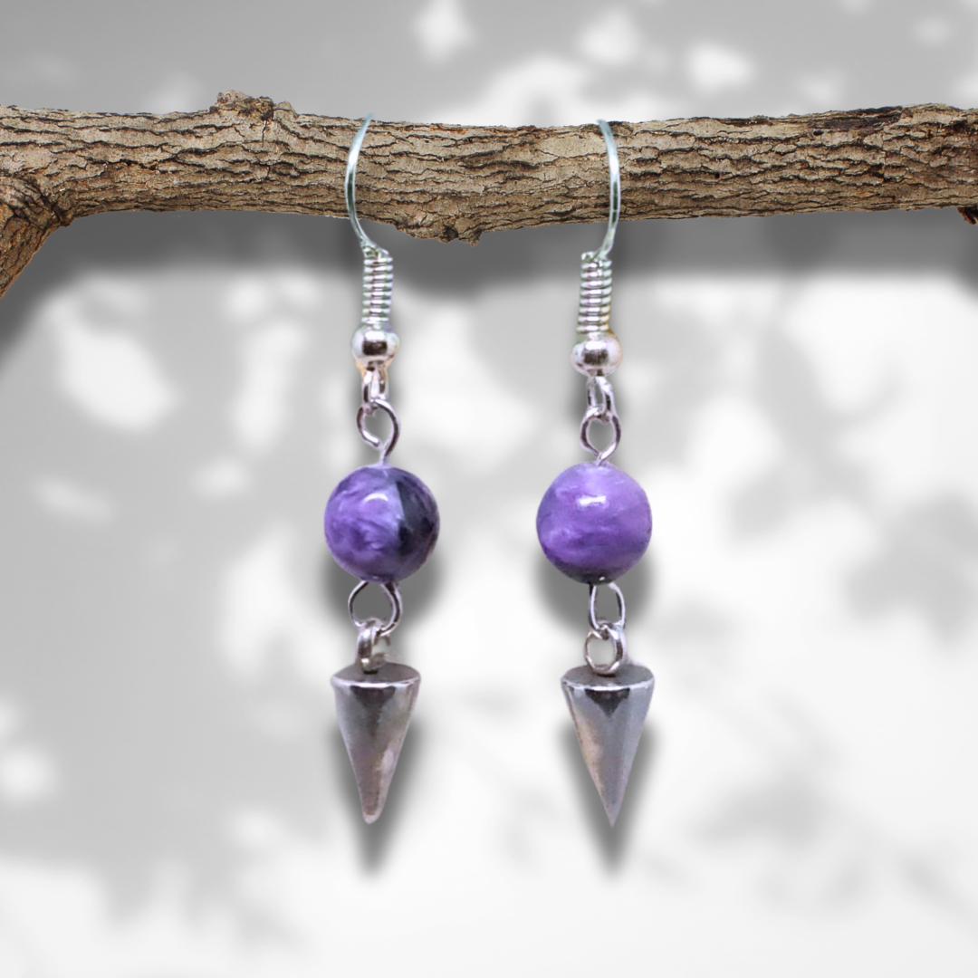 Boucles d'oreilles en Charoïte (BOHM200) - ENAE Minéraux