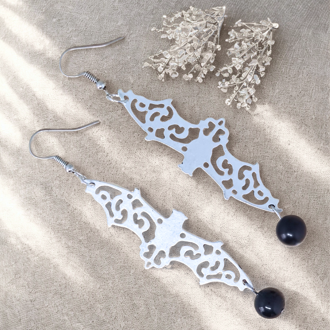 Boucles d'oreilles chauve-souris et Obsidienne noire (BOHM204)