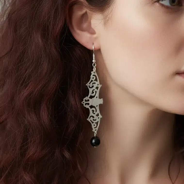 Boucles d'oreilles chauve - souris et Obsidienne noire (BOHM204)