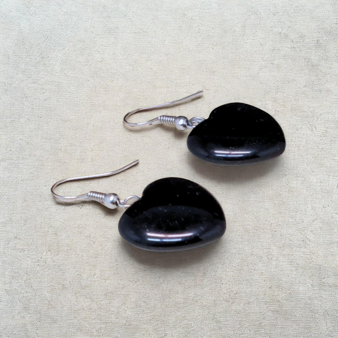 Boucles d'oreilles cœur en Obsidienne noire (BOC)